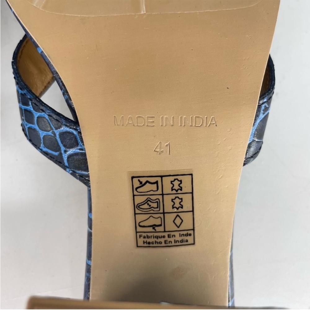 FREE PEOPLE NEW CHARLIE V HEELED SANDALS BLUE CROC LEATHER 41 - Picture 10 of 11
